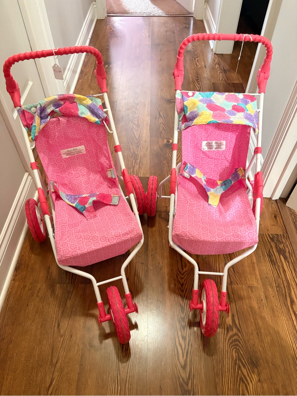 American Girl Pink Doll Strollers with Multicolor Canopies